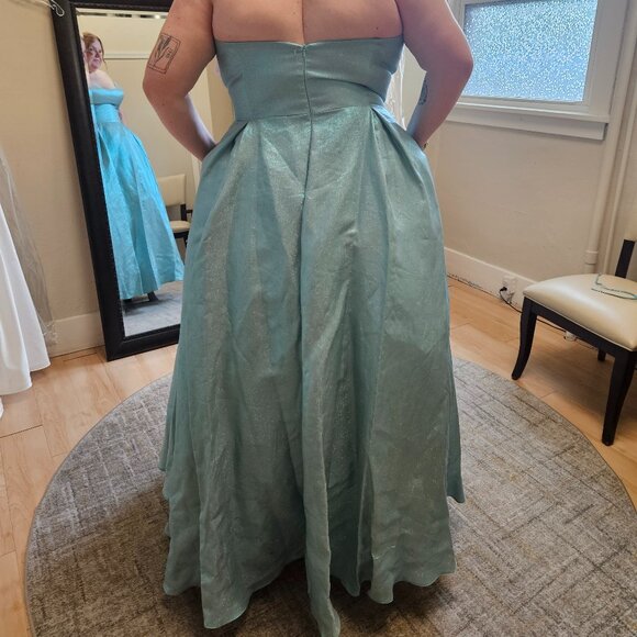 Size 26 Turquoise/Silver strapless ballgown iridescent shimmer w/ pockets NEW - Picture 2 of 6